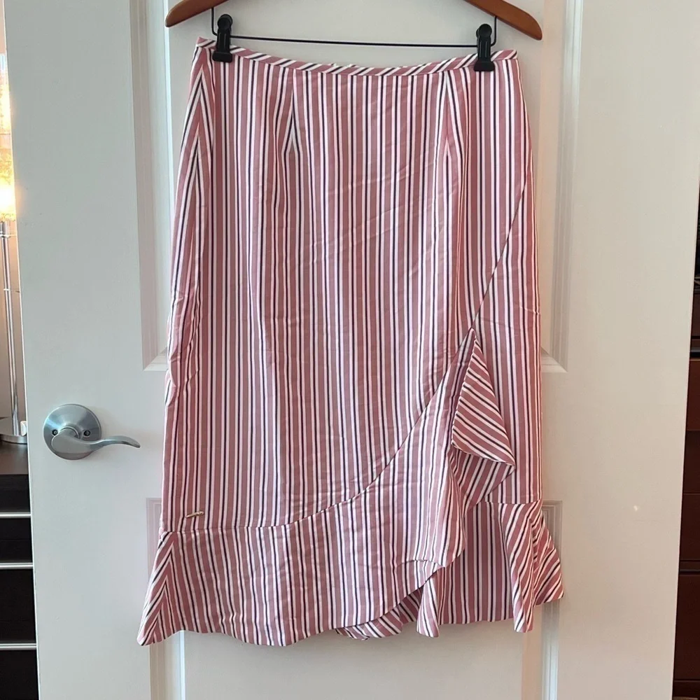 Ted Baker Corn Layered Striped Ruffle Hem Midi Pencil Skirt NWT